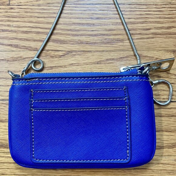 DANA BUCHMAN Blue Zip Wallet Purse Metal - Crossbody Strap - Logo Pendant EUC - Picture 2 of 7